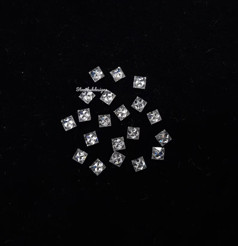 1.50MM, 2MM, 2.50MM Moissanite Faceted Square Princess Cut Stone, AAA D Color White Moissanite Faceted Square Loose Calibrated For Jewelry