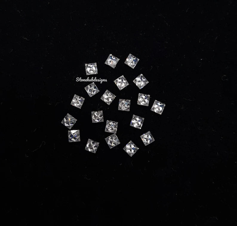 1.50MM, 2MM, 2.50MM Moissanite Faceted Square Princess Cut Stone, AAA D Color White Moissanite Faceted Square Loose Calibrated For Jewelry