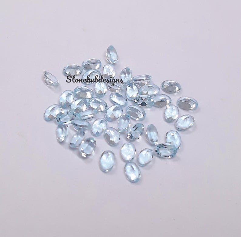 2x3MM, 3x4MM Natural Sky Blue Topaz Faceted Oval Cut Gemstone, AAA Sky Topaz Faceted Oval Loose Calibrated Cut Stone For Jewelry