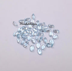 2x3MM, 3x4MM Natural Sky Blue Topaz Faceted Oval Cut Gemstone, AAA Sky Topaz Faceted Oval Loose Calibrated Cut Stone For Jewelry