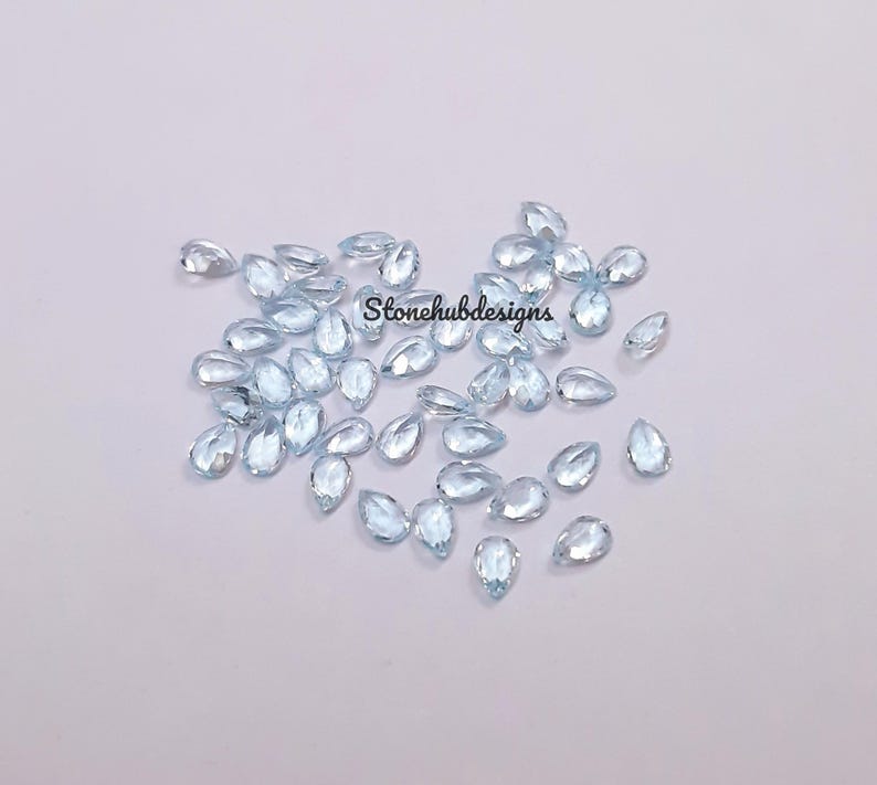 2x3MM, 3x4MM Natural Sky Blue Topaz Faceted Pear Cut Gemstone, AAA Sky Topaz Faceted Pear Loose Calibrated Cut Gemstone For Jewelry