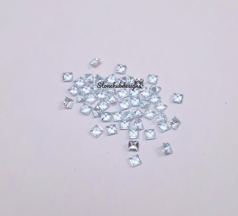 2MM, 2.5MM Natural Sky Blue Topaz Faceted Square Cut Stone, AAA Sky Blue Topaz Faceted Square Loose Calibrated Cut Gemstone For Jewelry