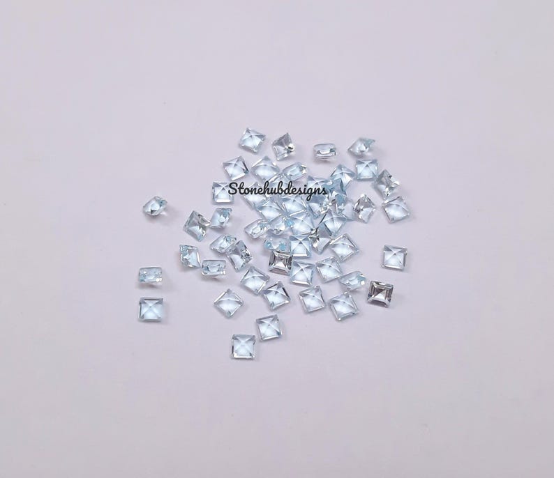 2MM, 2.5MM Natural Sky Blue Topaz Faceted Square Cut Stone, AAA Sky Blue Topaz Faceted Square Loose Calibrated Cut Gemstone For Jewelry