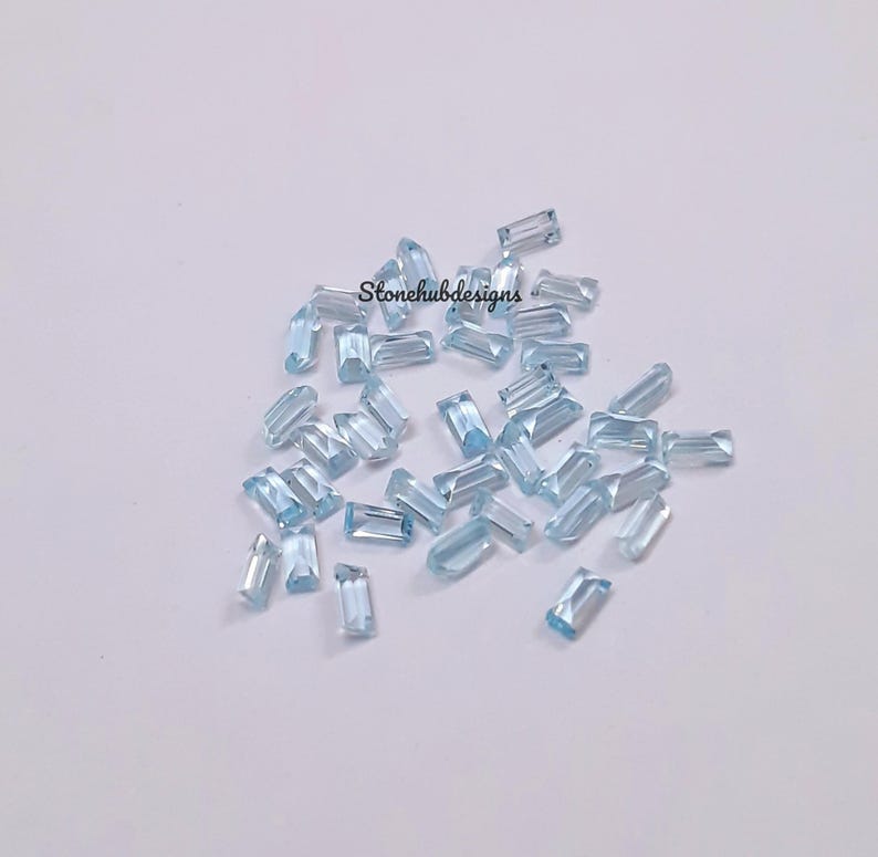 1.5x3MM, 2x3MM Natural Sky Blue Topaz Faceted Baguette Cut Gemstone, AAA Sky Topaz Faceted Baguette Loose Calibrated Cut Stone For Jewelry