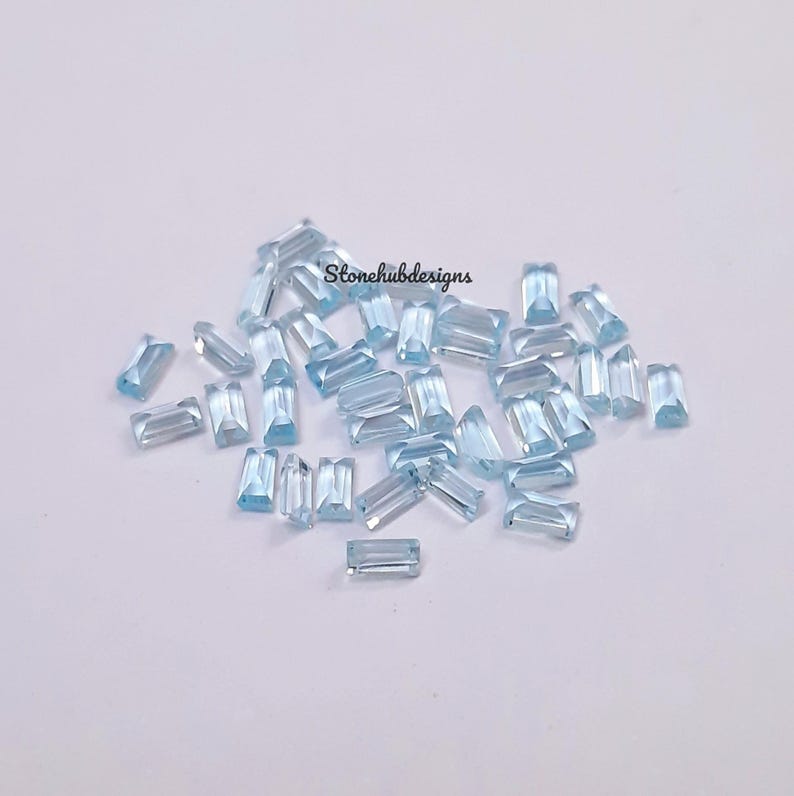 1.5x3MM, 2x3MM Natural Sky Blue Topaz Faceted Baguette Cut Gemstone, AAA Sky Topaz Faceted Baguette Loose Calibrated Cut Stone For Jewelry