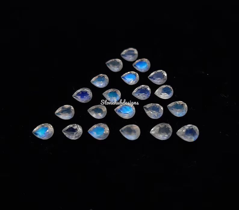 2x3MM, 3x4MM, 3x5MM, 4x6MM Natural Moonstone Faceted Pear Gemstone, AAA Moonstone Faceted Pear Blue Flash Calibrated Gemstone for Jewelry