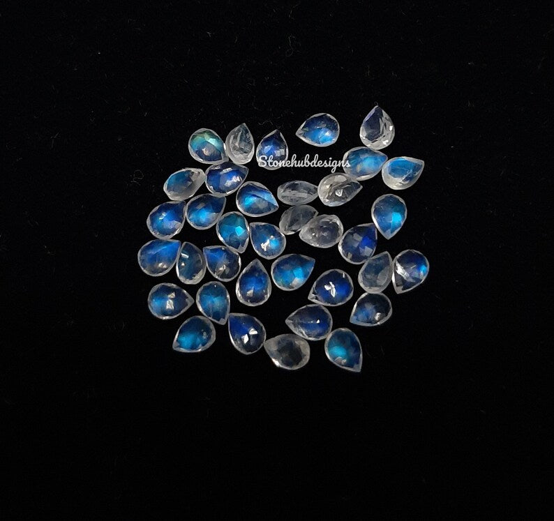 2x3MM, 3x4MM, 3x5MM, 4x6MM Natural Moonstone Faceted Pear Gemstone, AAA Moonstone Faceted Pear Blue Flash Calibrated Gemstone for Jewelry