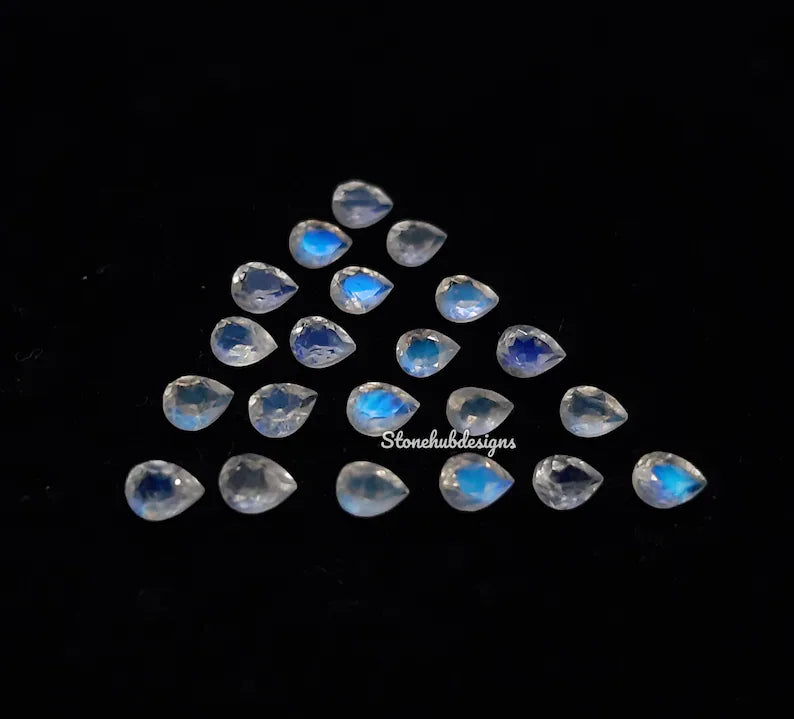 2x3MM, 3x4MM, 3x5MM, 4x6MM Natural Moonstone Faceted Pear Gemstone, AAA Moonstone Faceted Pear Blue Flash Calibrated Gemstone for Jewelry