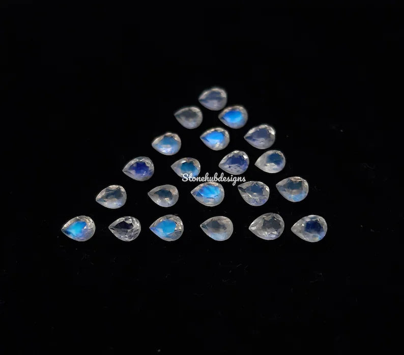 2x3MM, 3x4MM, 3x5MM, 4x6MM Natural Moonstone Faceted Pear Gemstone, AAA Moonstone Faceted Pear Blue Flash Calibrated Gemstone for Jewelry