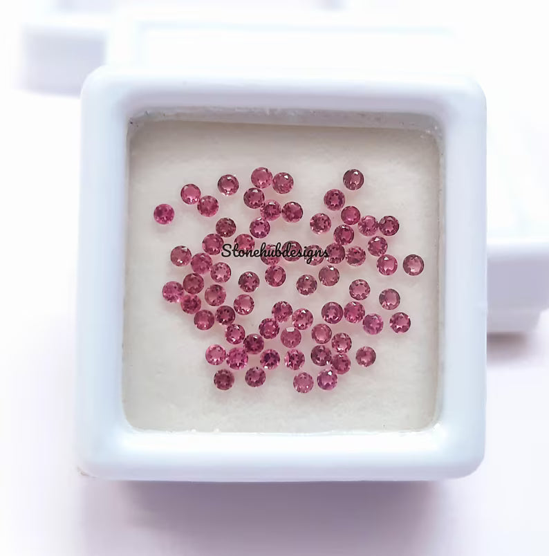 1MM, 1.25MM, 1.50MM, 1.75MM, 2MM Natural Pink Tourmaline Faceted Round Cut Stone, AAA Pink Tourmaline Round Loose Calibrated Cut for jewelry