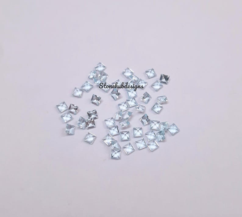 2MM, 2.5MM Natural Sky Blue Topaz Faceted Square Cut Stone, AAA Sky Blue Topaz Faceted Square Loose Calibrated Cut Gemstone For Jewelry