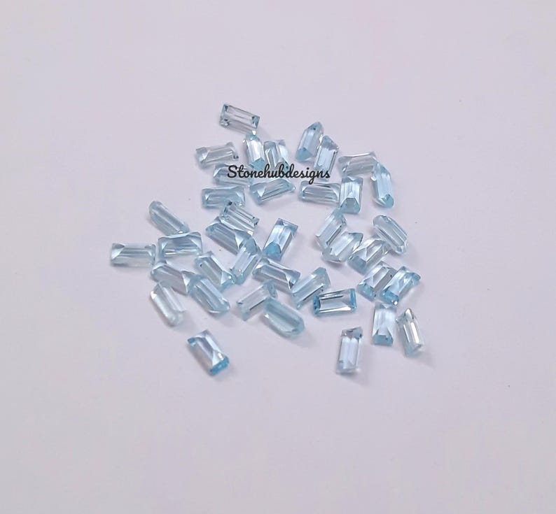 1.5x3MM, 2x3MM Natural Sky Blue Topaz Faceted Baguette Cut Gemstone, AAA Sky Topaz Faceted Baguette Loose Calibrated Cut Stone For Jewelry