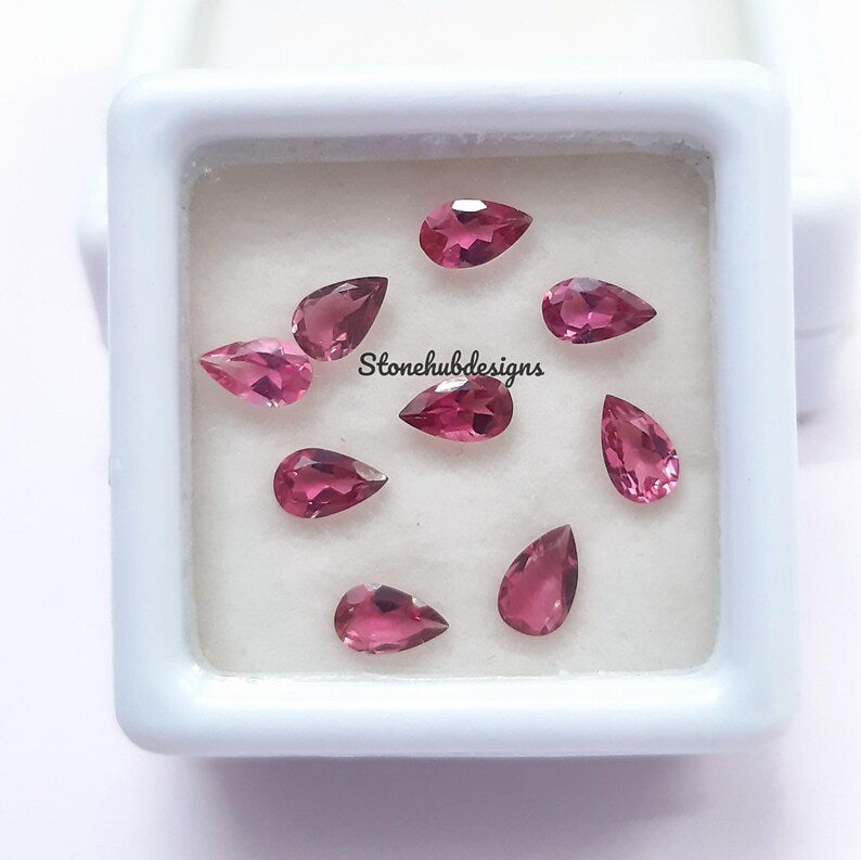 3x4MM, 3x5MM, 4x6MM Natural Pink Tourmaline Faceted Pear Cut Gemstone, AAA Pink Tourmaline Faceted Pear Calibrated Cut Stone for Jewelry