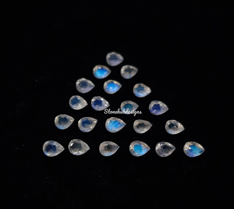 2x3MM, 3x4MM, 3x5MM, 4x6MM Natural Moonstone Faceted Pear Gemstone, AAA Moonstone Faceted Pear Blue Flash Calibrated Gemstone for Jewelry