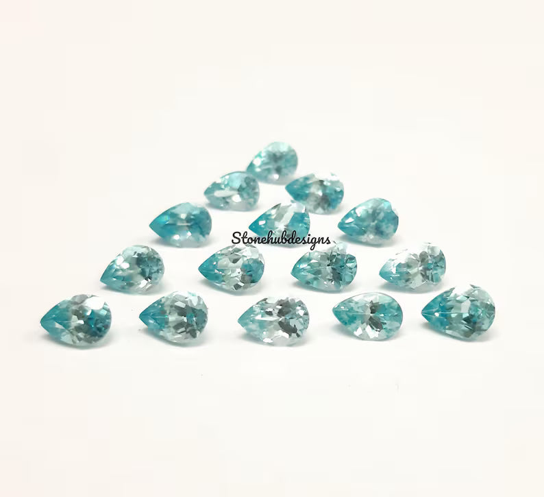 3x4MM, 3x5MM, 4x6MM, 5x7MM Natural AAA Blue Zircon Faceted Pear Loose Calibrated Cut Gemstone For Jewelry