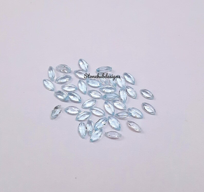 1.5x3MM, 2x3MM, 2x4MM Sky Topaz Faceted Marquise Cut Gemstone, AAA Sky Topaz faceted Marquise Calibrated Loose Cut Gemstone For Jewelry