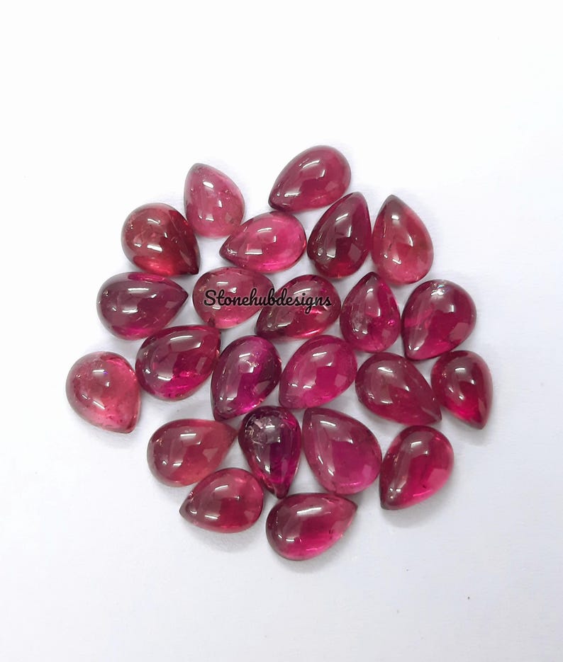 6x8MM, 6x9MM, 7x9MM, 7x10MM, 8x10MM Natural AAA Pink Tourmaline Smooth Pear Loose Calibrated Flat Back Cabochon Gemstone for jewelry