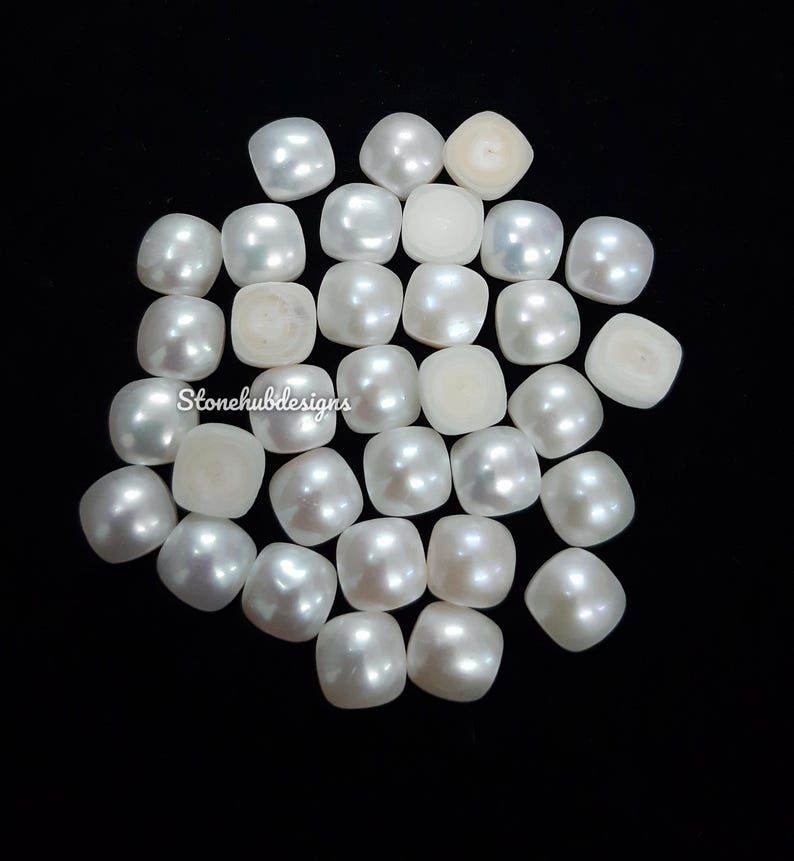 6MM, 7MM, 8MM Natural Fresh Water White Pearl Cushion Cabochon Gemstone, AAA White Pearl Cushion Flat back Cabochon Loose Stone For Jewelry