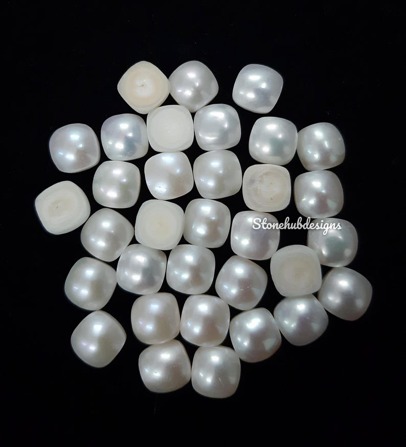 6MM, 7MM, 8MM Natural Fresh Water White Pearl Cushion Cabochon Gemstone, AAA White Pearl Cushion Flat back Cabochon Loose Stone For Jewelry