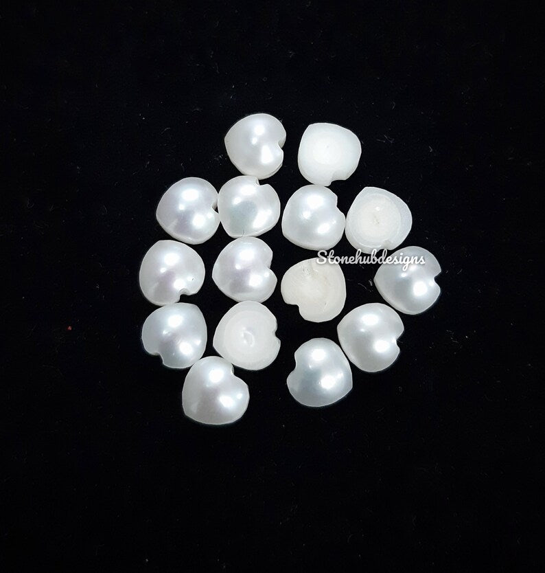 6MM Natural Fresh Water White Pearl Heart Cabochon Gemstone, AAA White Pearl Smooth Heart Cabochon Flat Back Loose Stone For Jewelry