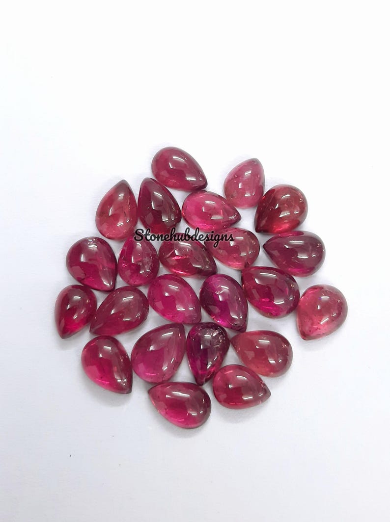 6x8MM, 6x9MM, 7x9MM, 7x10MM, 8x10MM Natural AAA Pink Tourmaline Smooth Pear Loose Calibrated Flat Back Cabochon Gemstone for jewelry