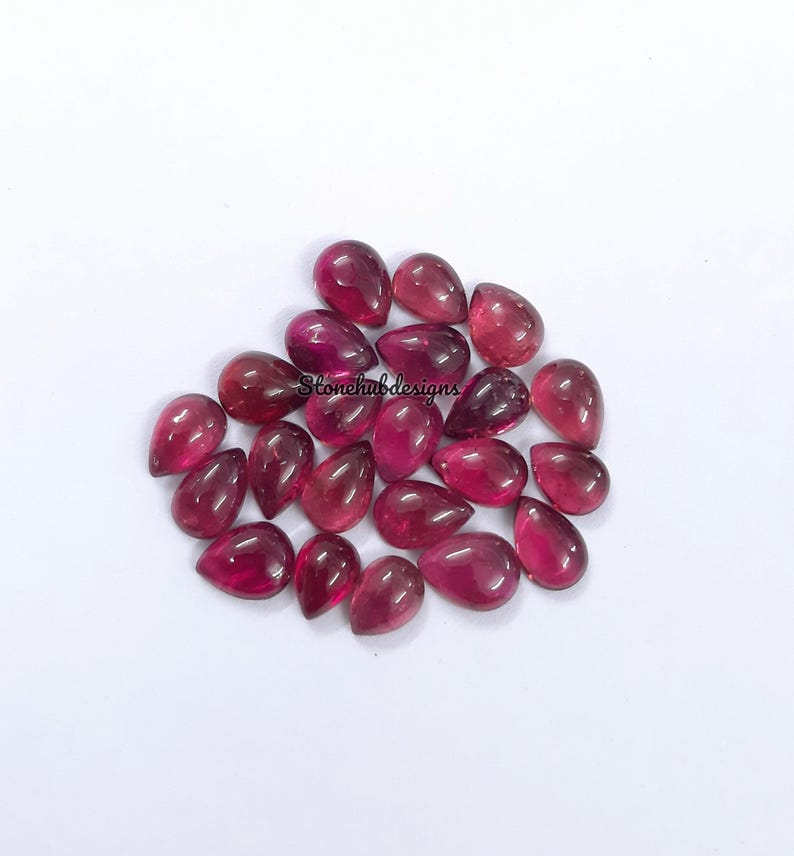 6x8MM, 6x9MM, 7x9MM, 7x10MM, 8x10MM Natural AAA Pink Tourmaline Smooth Pear Loose Calibrated Flat Back Cabochon Gemstone for jewelry