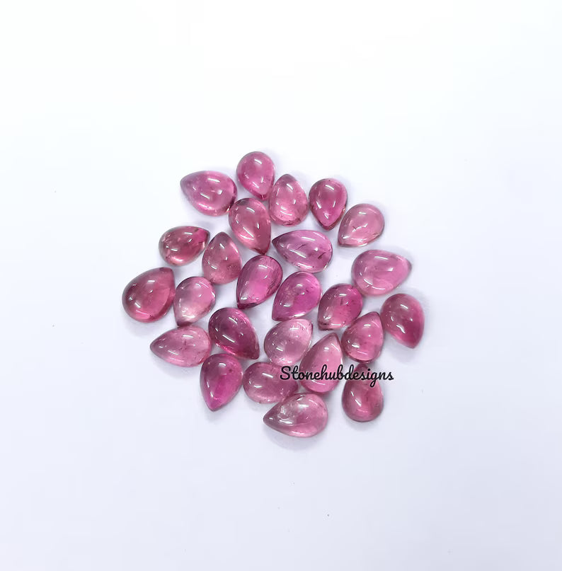 6x8MM, 6x9MM, 7x9MM, 7x10MM, 8x10MM Natural AAA Light Pink Tourmaline Smooth Pear Loose Calibrated Flat Back Cabochon Gemstone for jewelry