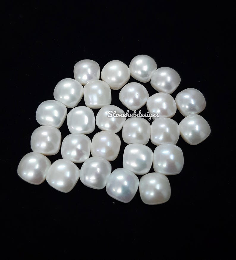 6MM, 7MM, 8MM Natural Fresh Water White Pearl Cushion Cabochon Gemstone, AAA White Pearl Cushion Flat back Cabochon Loose Stone For Jewelry
