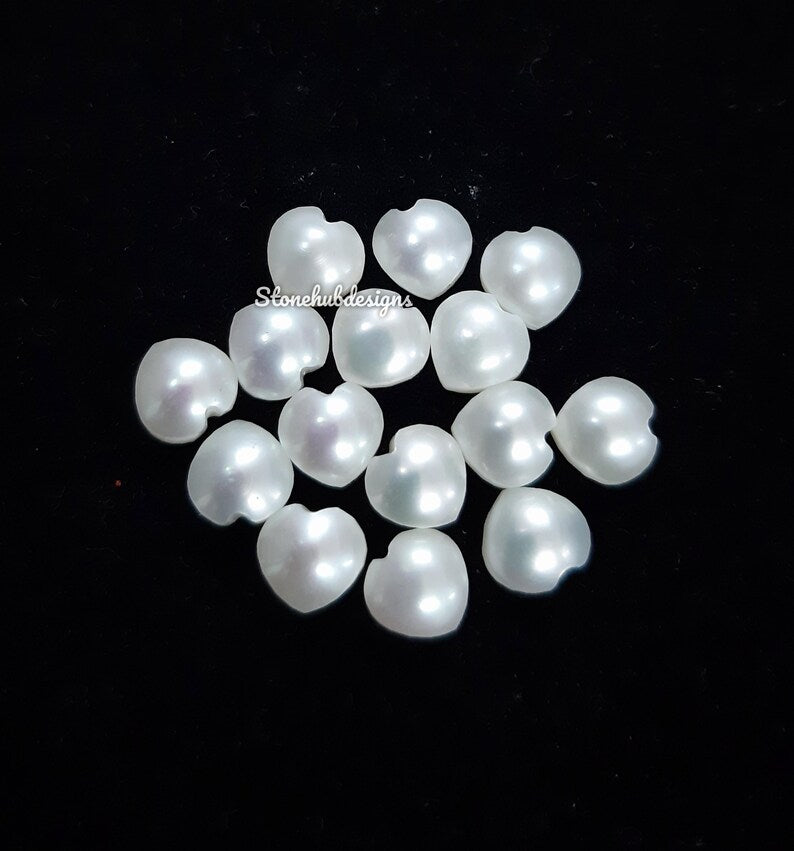 6MM Natural Fresh Water White Pearl Heart Cabochon Gemstone, AAA White Pearl Smooth Heart Cabochon Flat Back Loose Stone For Jewelry