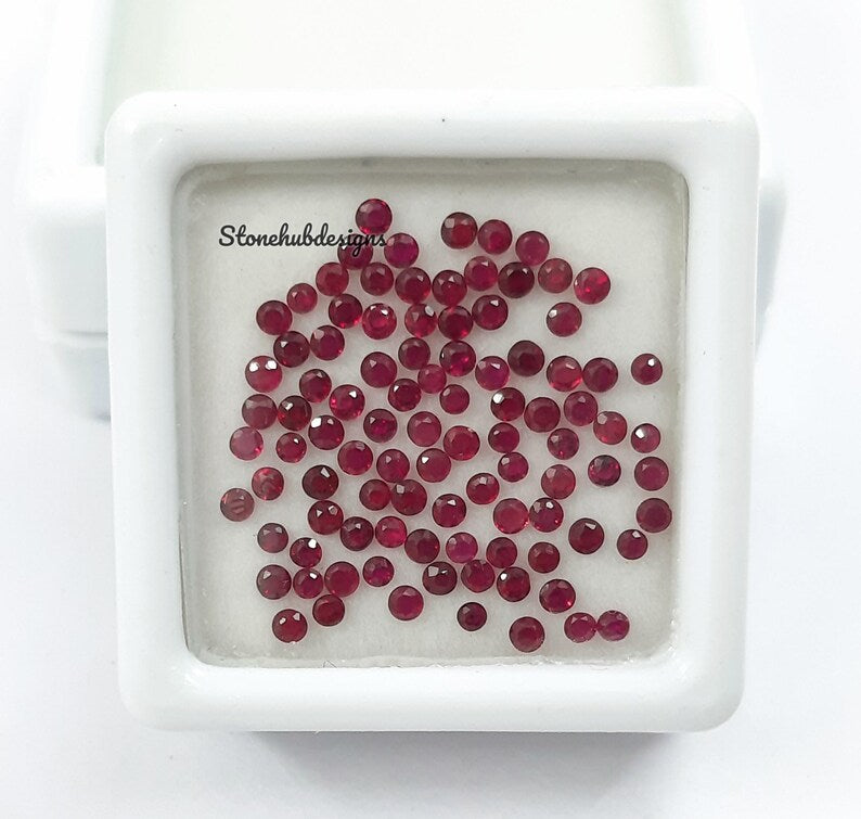 1.50MM, 1.75MM, 2MM Natural Red Ruby Faceted Round Loose Gemstones