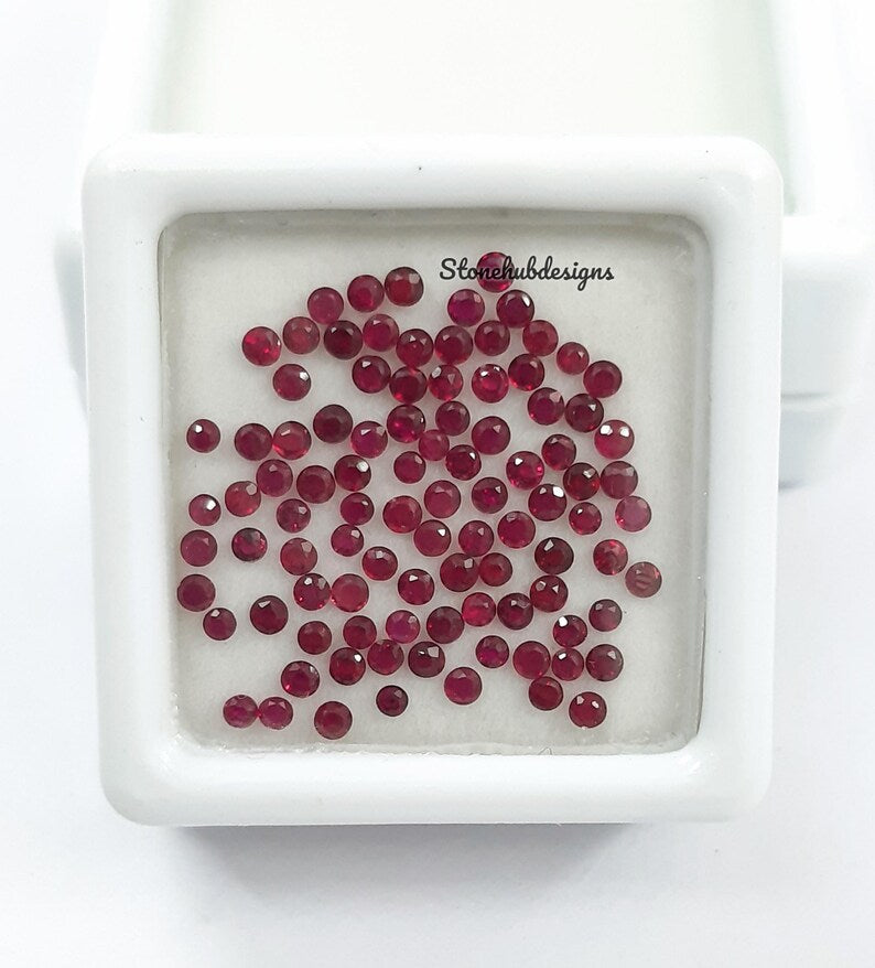1.50MM, 1.75MM, 2MM Natural Red Ruby Faceted Round Loose Gemstones
