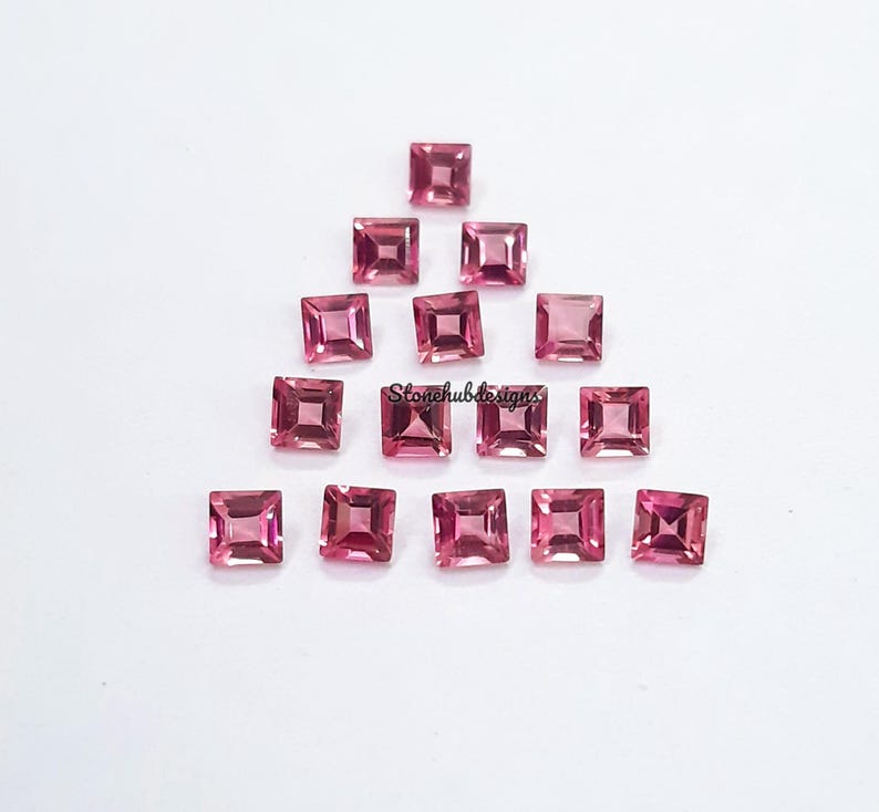 2x2MM, 2.5x2.5MM, 3x3MM Natural Pink Tourmaline Faceted Square Cut Gemstone, AAA Pink Tourmaline Faceted Square Cut Stone for Jewelry