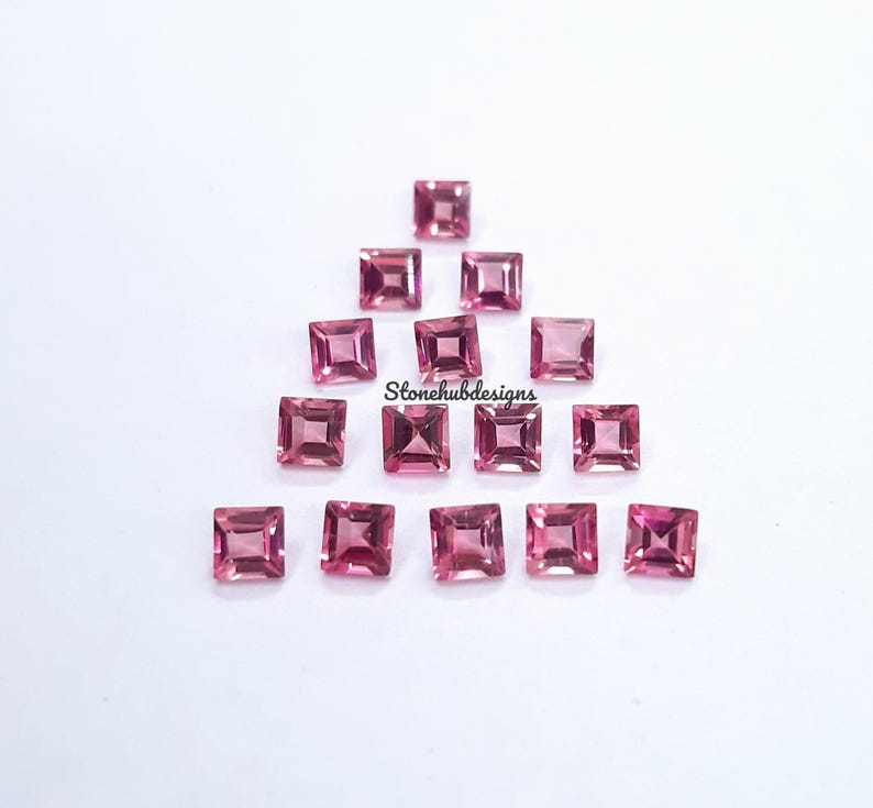 2x2MM, 2.5x2.5MM, 3x3MM Natural Pink Tourmaline Faceted Square Cut Gemstone, AAA Pink Tourmaline Faceted Square Cut Stone for Jewelry