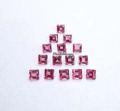 2x2MM, 2.5x2.5MM, 3x3MM Natural Pink Tourmaline Faceted Square Cut Gemstone, AAA Pink Tourmaline Faceted Square Cut Stone for Jewelry