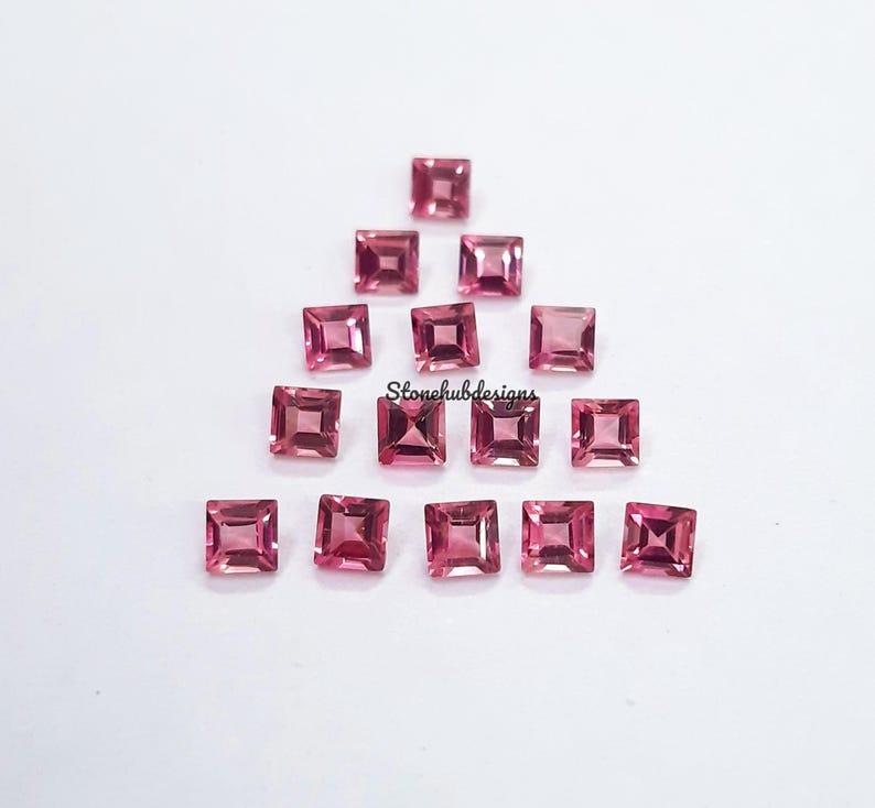 2x2MM, 2.5x2.5MM, 3x3MM Natural Pink Tourmaline Faceted Square Cut Gemstone, AAA Pink Tourmaline Faceted Square Cut Stone for Jewelry