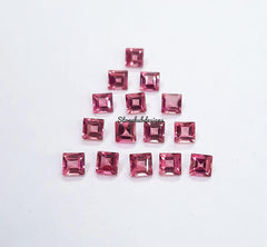 2x2MM, 2.5x2.5MM, 3x3MM Natural Pink Tourmaline Faceted Square Cut Gemstone, AAA Pink Tourmaline Faceted Square Cut Stone for Jewelry