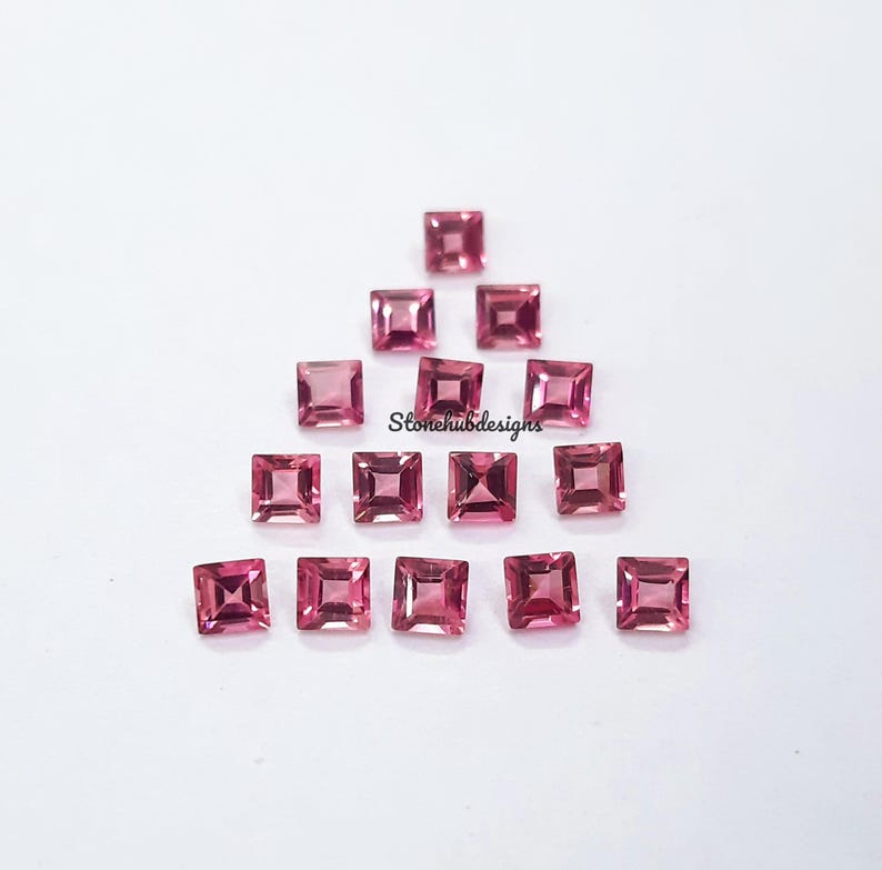 2x2MM, 2.5x2.5MM, 3x3MM Natural Pink Tourmaline Faceted Square Cut Gemstone, AAA Pink Tourmaline Faceted Square Cut Stone for Jewelry