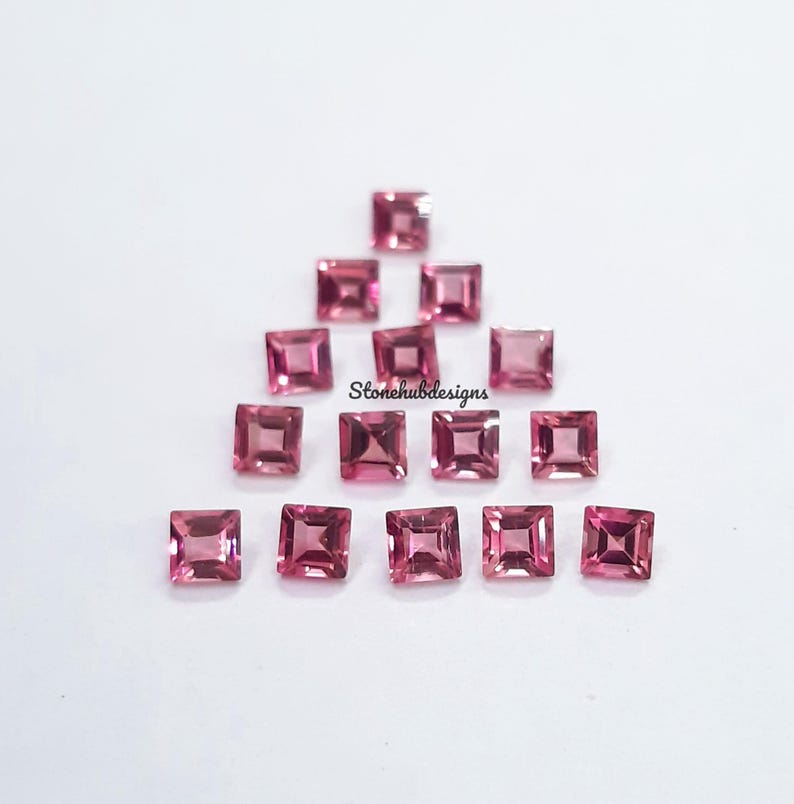 2x2MM, 2.5x2.5MM, 3x3MM Natural Pink Tourmaline Faceted Square Cut Gemstone, AAA Pink Tourmaline Faceted Square Cut Stone for Jewelry